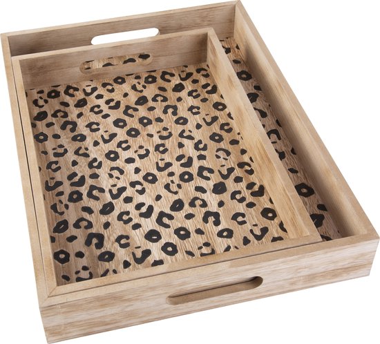 Cosy & Trendy Dienblad Leopard - Set van 2 - Natuur hout - 40x30x5cm
