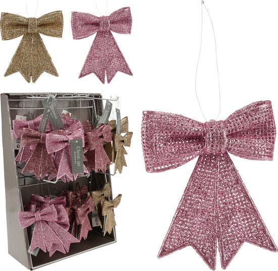 Christmas - Christmas decoration - Bow - Pendants - Glitter - Set of 8 - Hanging decoration