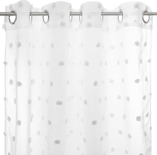 Atmosphera Kids Pom Pom Curtain 140x240cm - Ready made with rings - White with pom poms