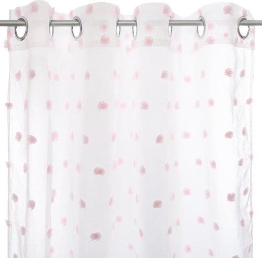 Atmosphera Kids Pom Pom Curtain 140x240cm - Ready made with rings - White/Pink with pom poms