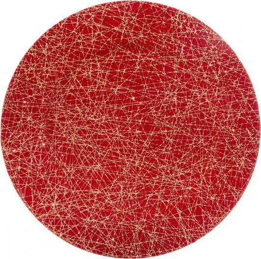 Assiette de présentation rouge/or - Assiettes rondes sous-verres Rouge - or avec motif - 33 cm - 2 pièces