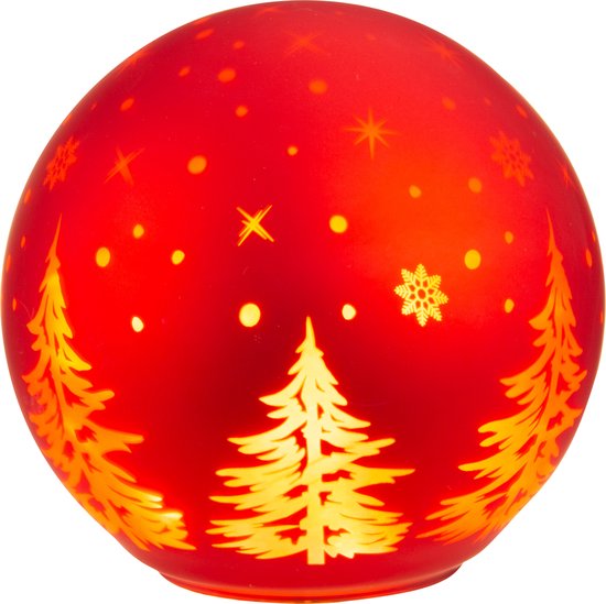 Cosy & Trendy Tafellamp - Kerst - Bal - Rood - D15cm - Glas - LED - Rode ballamp