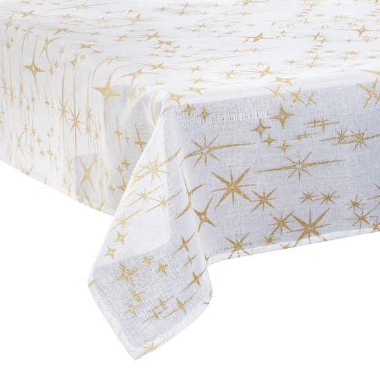 Tafelkleed wit met gouden sterren 140 x 360 cm - Feestdecoratievoorwerp - Kerst - Kersttafellaken