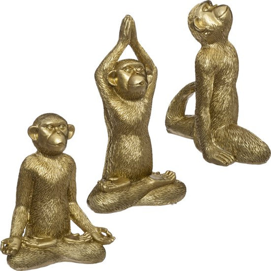 GOUDEN AAPJES YOGA beeldjes - groot model - 17 cm hoog - Set van 3 stuks