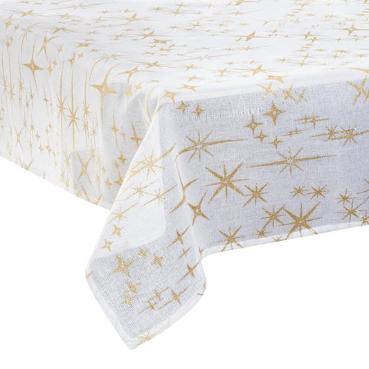 Tafelkleed wit met gouden sterren 140 x 240 cm - Feestdecoratievoorwerp - Kerst - Kersttafellaken