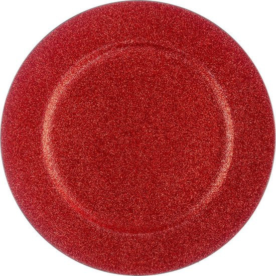 Decoratief onder Bord - presentatie Bord - Rood met glitters - diameter 33 cm - 2 stuks