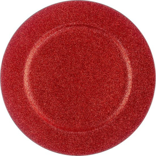 Decorative under Plate - presentation Plate - Red with glitter - diameter 33 cm - 2 pieces