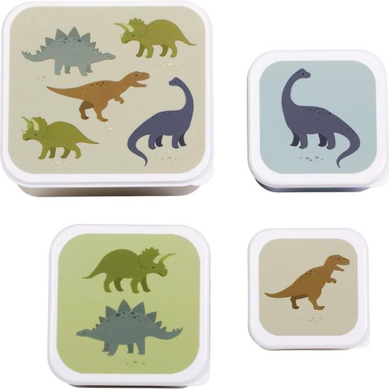 A Little Lovely Company Back to school set - Drinkfles RVS/4 Snackdozen/Bentobox - Dinosaurussen