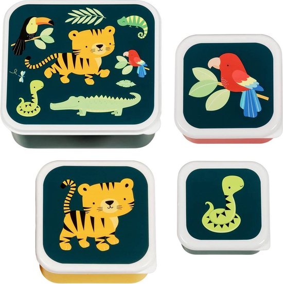 A Little Lovely Company Back to school set - Drinkfles / 4 Snackdozen / Lunchbox - Jungle tijger