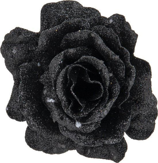 Cosy &amp; Trendy Christmas - Pince Rose - Lot de 2 - Paillettes - Noir - D10cm - Déco Sapin de Noël - Clips