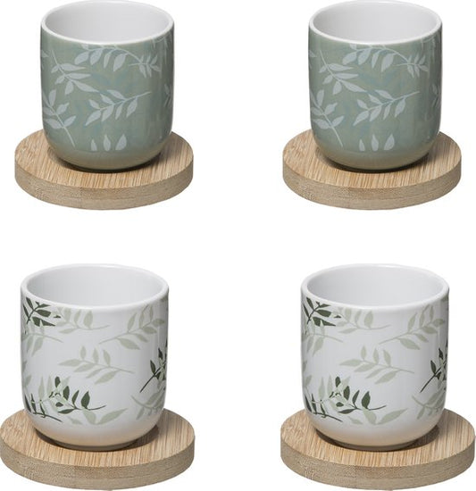 Secret de gourmet coffee or tea cup set 4 pieces with bamboo coaster - Green - 13 cl - In gift box