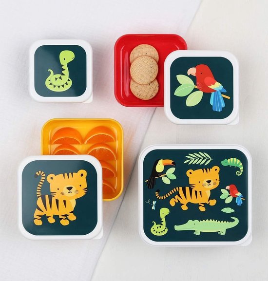 A Little Lovely Company Back to school set - Drinkfles / 4 Snackdozen / Lunchbox - Jungle tijger