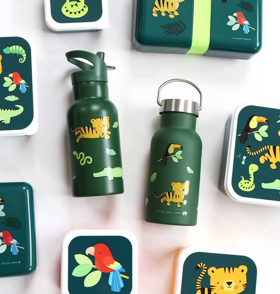 A Little Lovely Company Back to school set - Drinkfles / 4 Snackdozen / Lunchbox - Jungle tijger