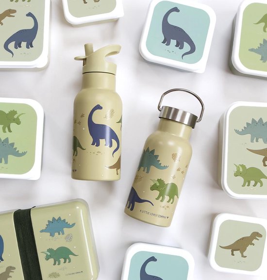 A Little Lovely Company Back to school set - Drinkfles RVS/4 Snackdozen/Bentobox - Dinosaurussen