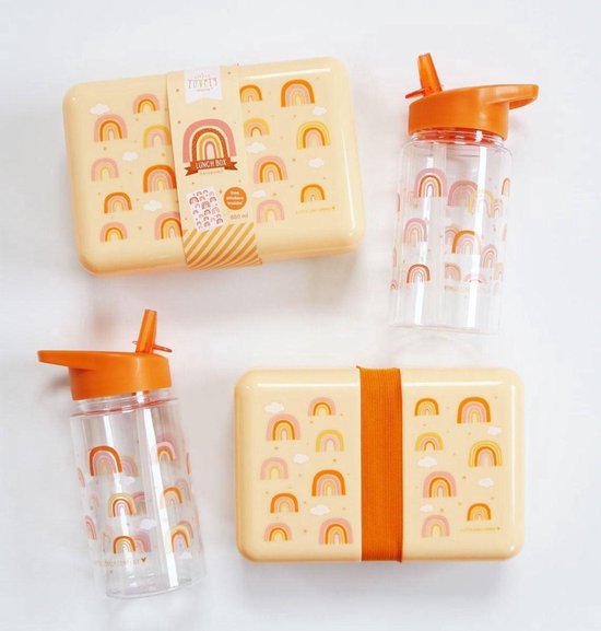 A Little Lovely Company Back to school set - Drinkfles/4 Snackdozen/Lunchbox - Glitter / Regenboog