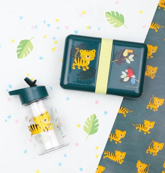 A Little Lovely Company Back to school set - Drinkfles / 4 Snackdozen / Lunchbox - Jungle tijger