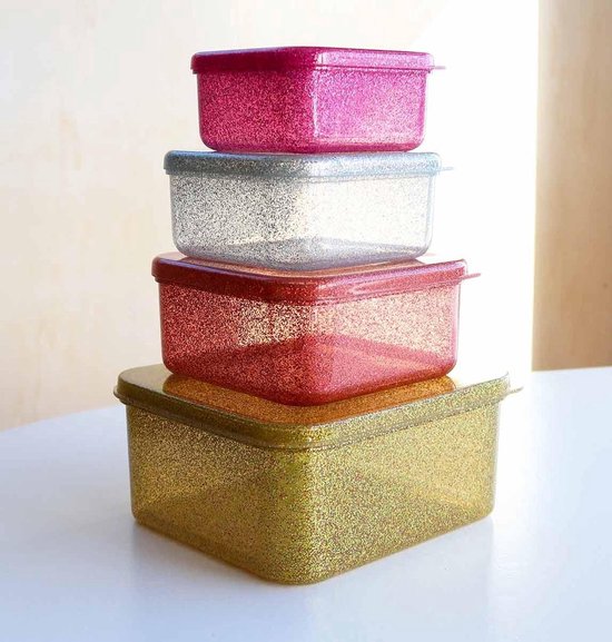 A Little Lovely Company Back to school set - Drinkfles/4 Snackdozen/Lunchbox - Glitter / Regenboog