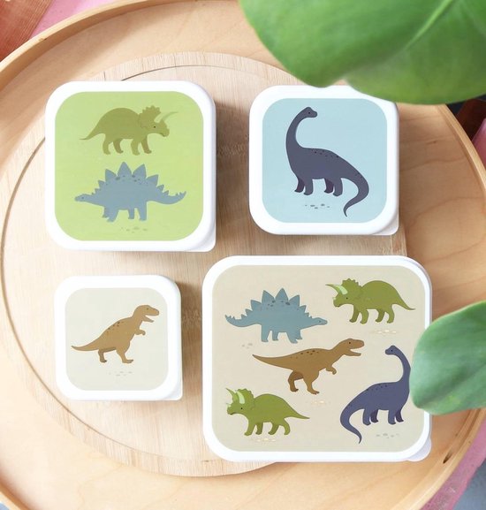 A Little Lovely Company Back to school set - Drinkfles RVS/4 Snackdozen/Bentobox - Dinosaurussen