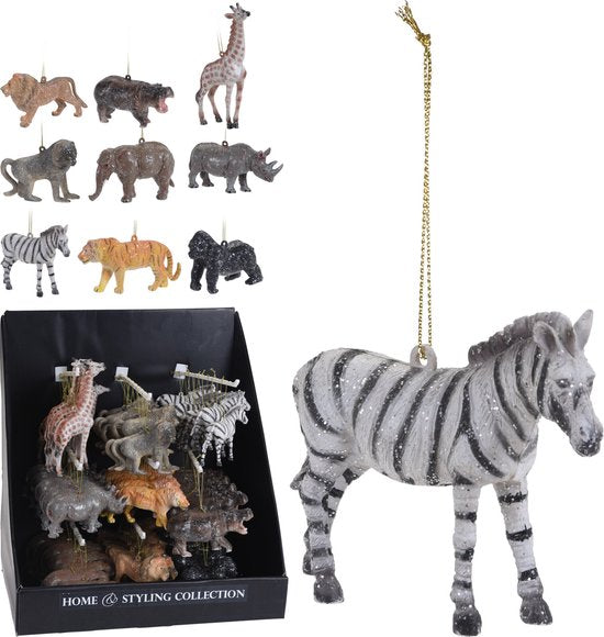 Hangdecoratie - Kersthangers - Safari - Set van 9 verschillende dieren - 12cm