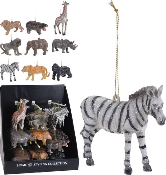 Hangdecoratie - Kersthangers - Safari - Set van 9 verschillende dieren - 12cm