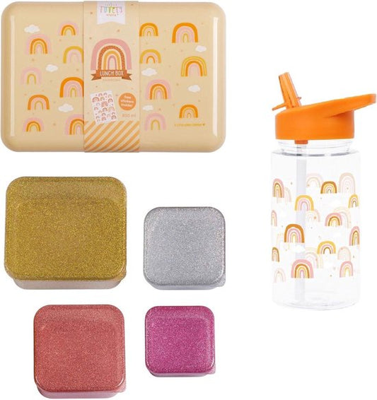 A Little Lovely Company Back to school set - Drinking bottle / 4 Snack boxes / Lunch box - Glitter / Rainbow