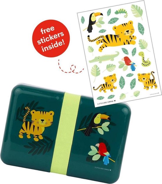 A Little Lovely Company Back to school set - Drinkfles / 4 Snackdozen / Lunchbox - Jungle tijger