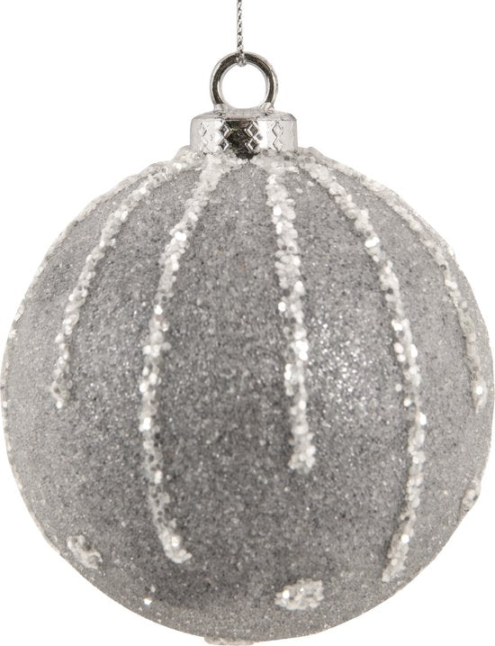 Cosy & Trendy Kerst - Kerstballen - Set van 6 - Glitter - String - Grijs - D8cm