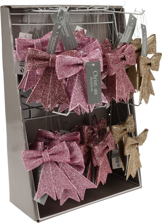 Kerst - Kerstdecoratie - Strik - Hangers - Glitter - Set van 8 - Hangdecoratie