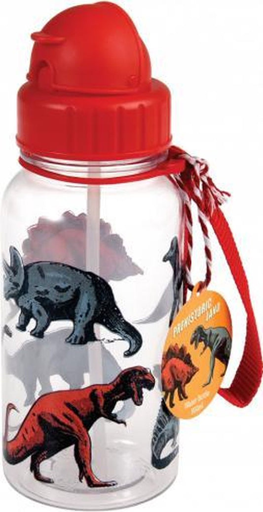 Rex London - Dino's - Prehistoric Land - Drinkfles met Rietje - 500ml - Rood