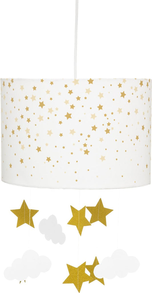 Atmosphera Kids Hanglamp wit met sterren en wolkjes - Goud - Kinderverlichting - E27 - 30 x 20 cm