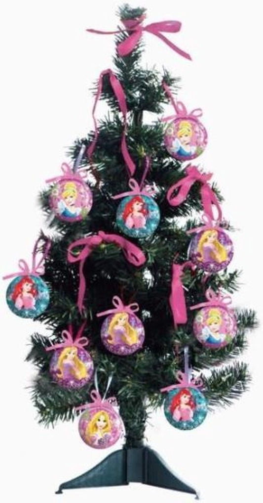 Sapin de Noël Disney Princesses 60 cm - 10 boules et 1 ruban plus support - Sapin de Noël avec décorations