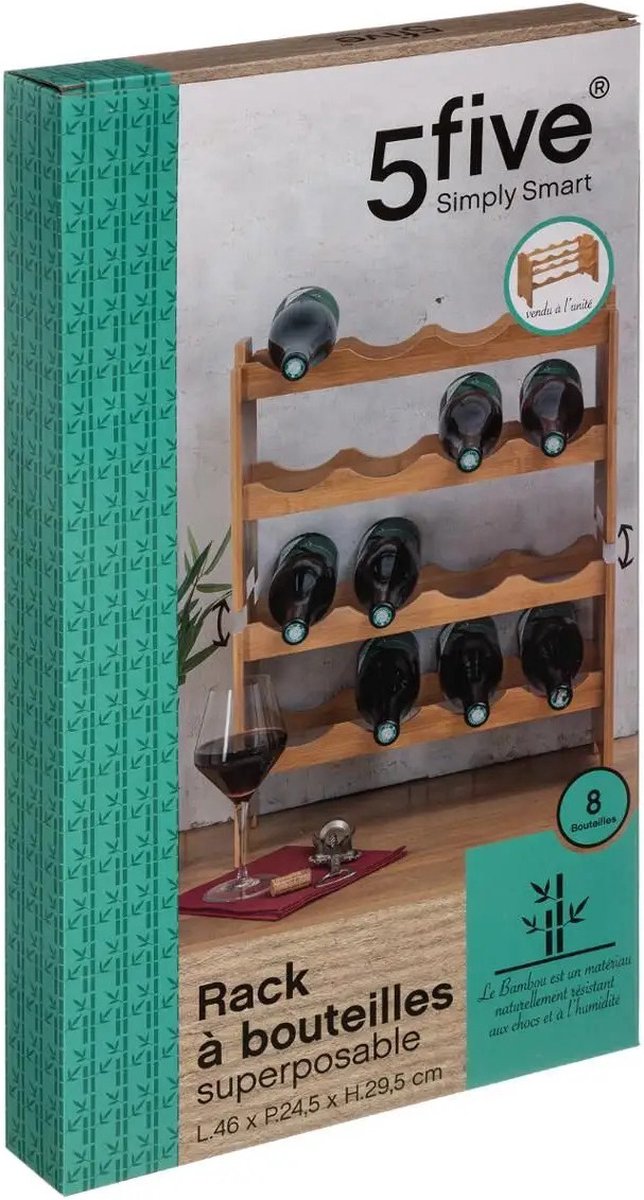 Stapelbaar bamboe flessenrek/wijnrek voor 8 flessen 46 x 24,5 x 29,5 cm - Wijnfles houder