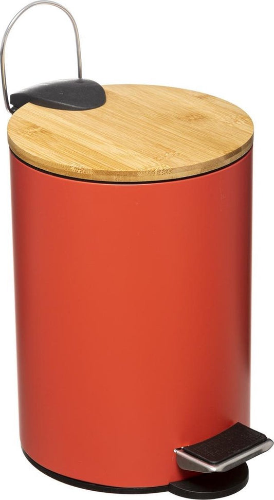 5Five Afvalemmer met bamboe deksel 3L - Softclose - Roze nacarat