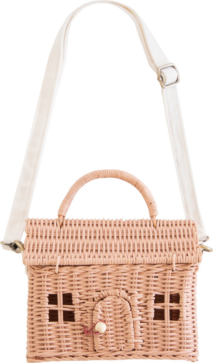 Olli Ella - Rotan Casa Bag Rose - Tas In De Vorm Van Huis - Huistas