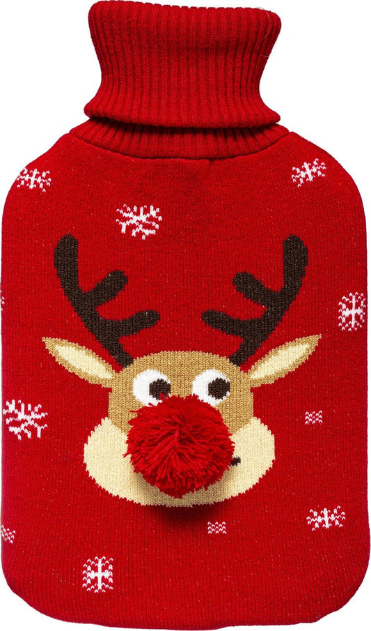 Christmas hot water bottle with pompom - hot water bottle - 1.7 L - Reindeer