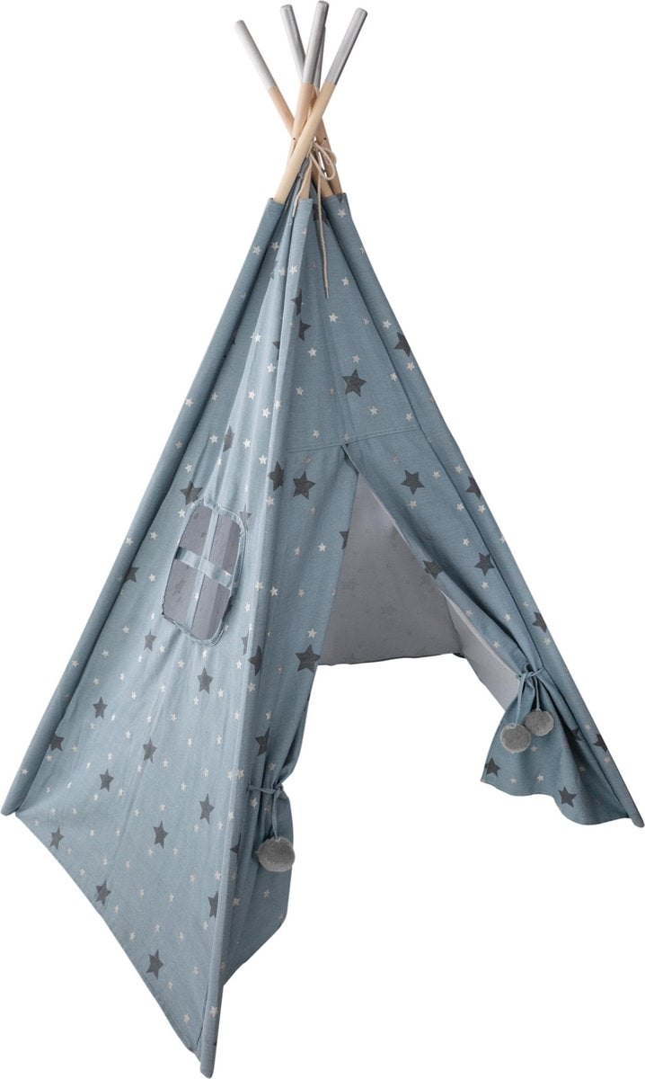 Atmosphera Kids Tipi tipi wigwam - blue with gray and silver stars - Play tent - Height 160 cm - Cotton