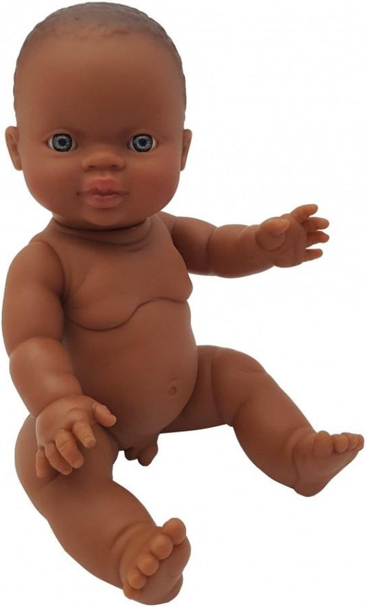 Paola Reina Gordi baby doll dark boy unclothed with blue eyes - 34cm