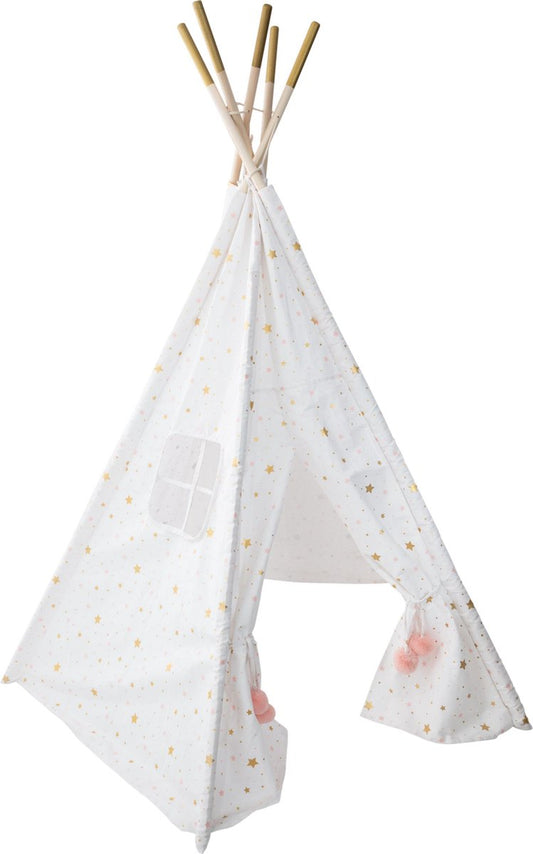 Atmosphera Kids Tipi tipi wigwam wit met goude en roze sterren - Speeltent - Hoogte 160 cm - Katoen