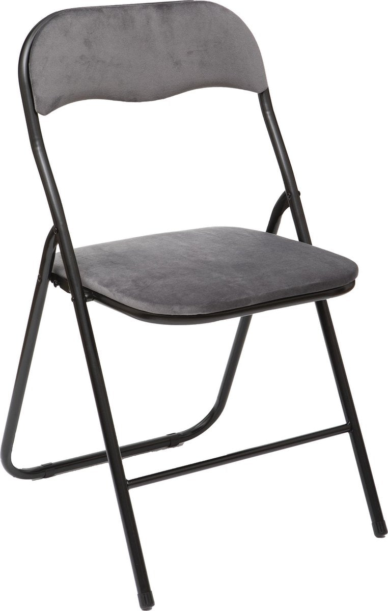Atmosphera Vouwstoel velvet zitvlak en rug bekleed - stoel - tafelstoel - klapstoel - Grijs  - stoel - tafelstoel - klapstoel