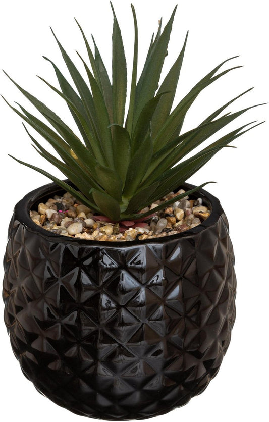 Atmosphera plante artificielle ananas avec pot doré OU pot blanc OU pot noir - H21 cm - Plante - Petite plante d'intérieur