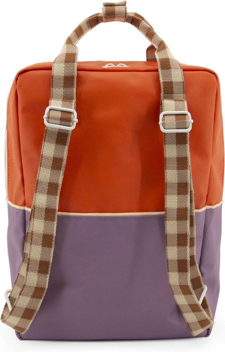 Sticky Lemon Backpack Large color blocking - orange juice + plum purple - school bus brown