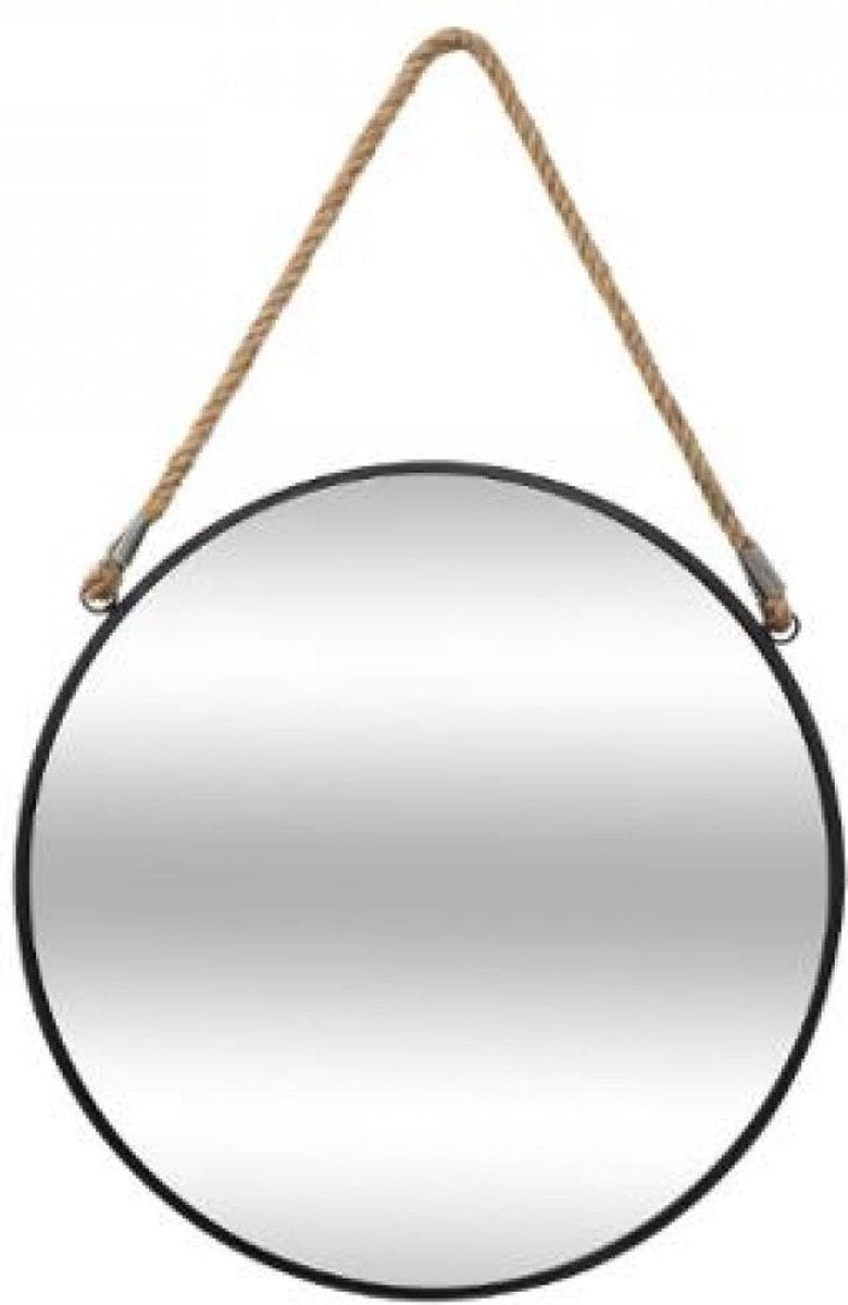 Ronde Spiegel - Metalen spiegel met koord - zwart -diameter 55 cm