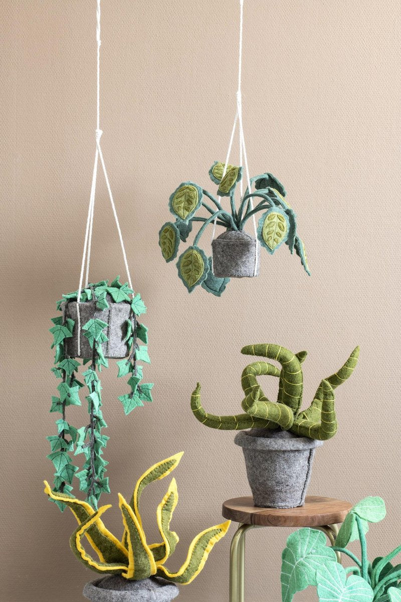 KidsDepot Hangplant Big Leaves Vilt - Sierplant - Kunstplant voor kinderkamer of woonkamer.