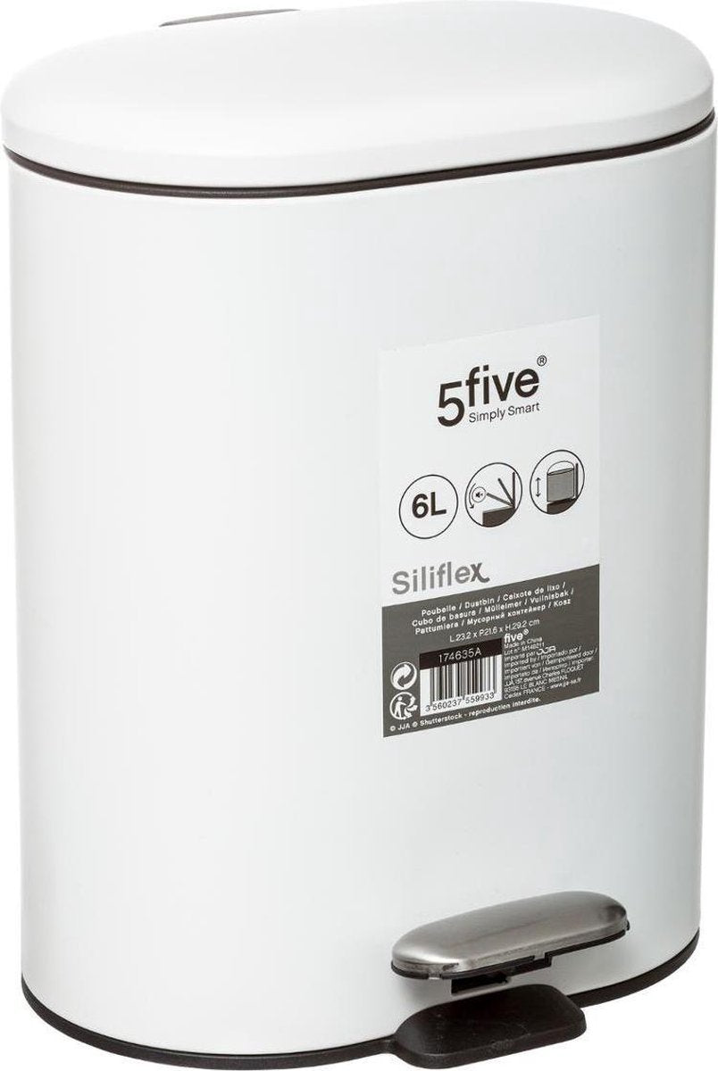 5Five Afvalemmer Soft case 6L - Wit