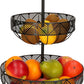 Dubbele etagere fruitschaal/fruitmand rond zwart metaal 30 x 42 cm - Fruitschalen/fruitmanden - Draadmand van metaal