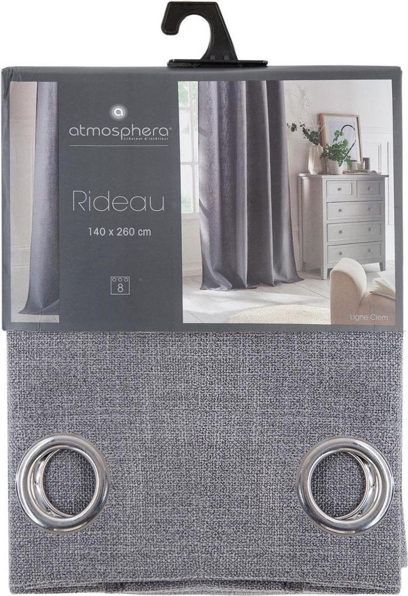 Atmosphera Clem Linen Curtain 140x260cm - Ready made with rings - Gray