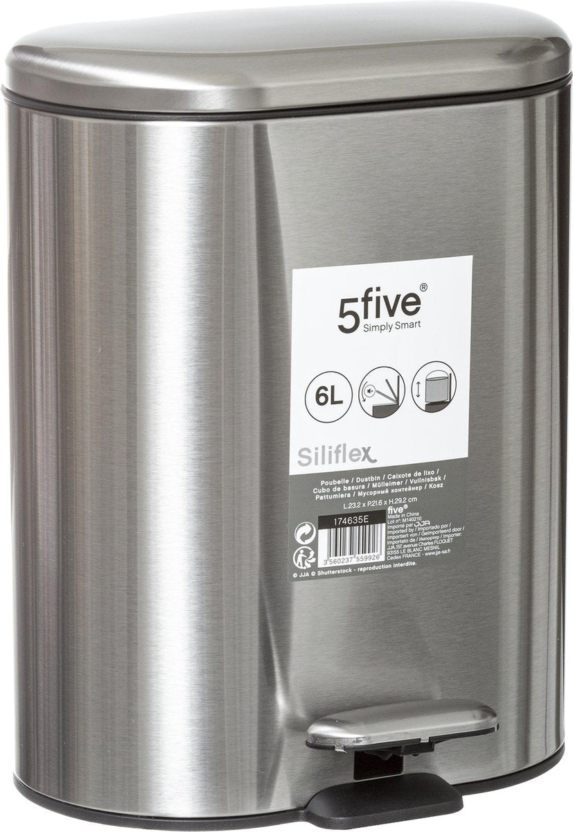 5Five Afvalemmer Soft case 6L - Inox