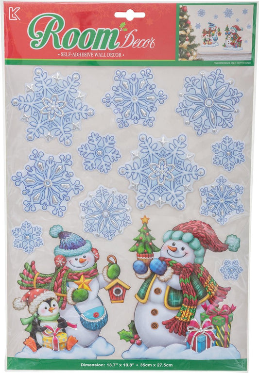 Lot de 2 stickers fenêtre Noël - Sticker fenêtre Noël - Bonhomme de neige - Père Noël - Etoile de Noël - En relief - 27X35 cm