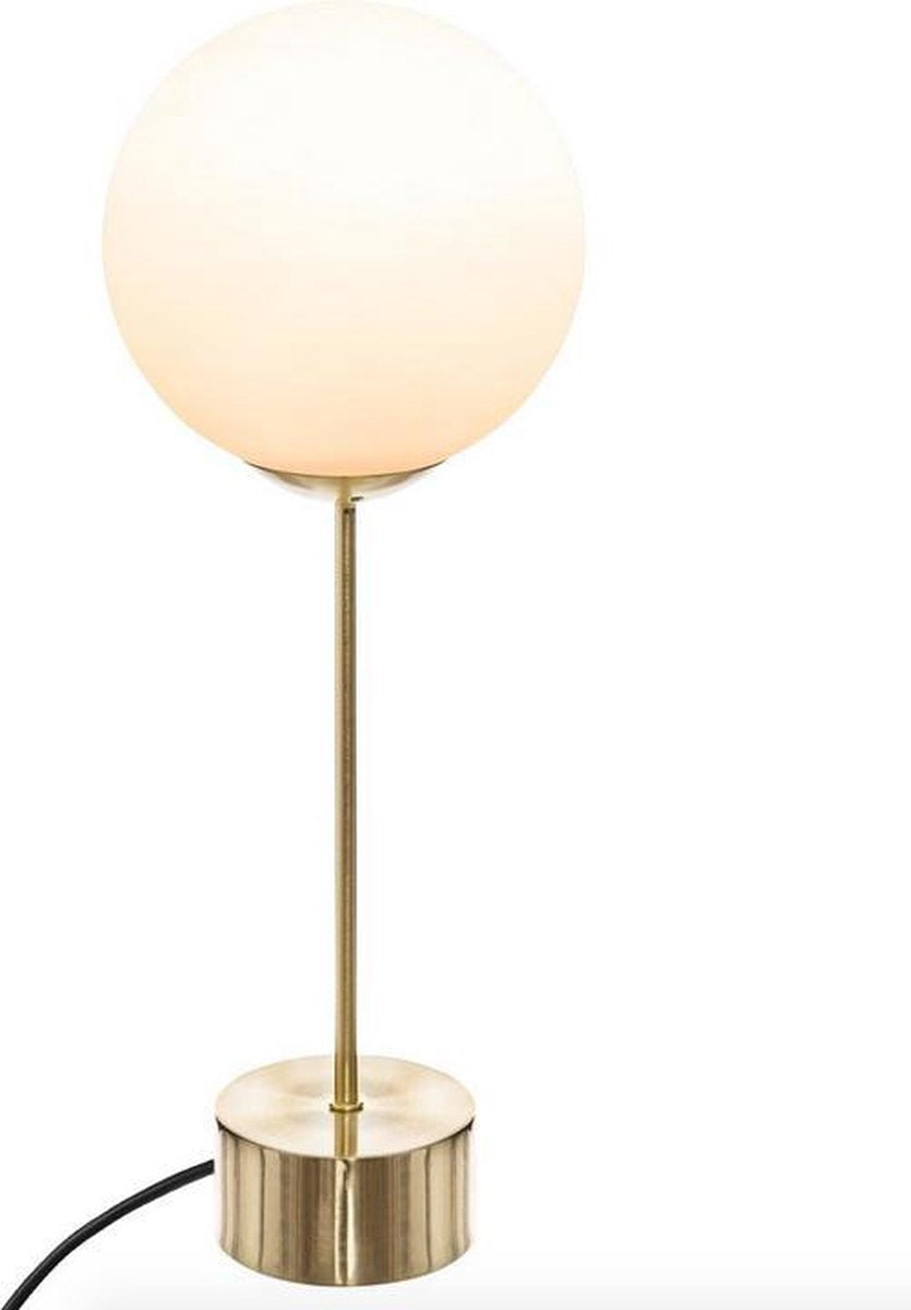 Design tafellamp goud met witte glasbol hoogte 43cm