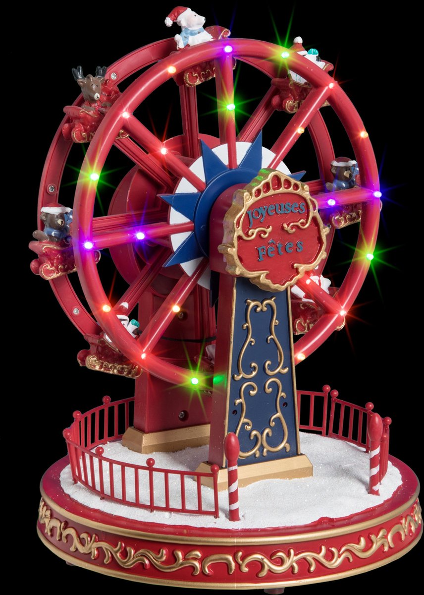 Christmas village - Christmas house with lights - Fair - Carousel - Merry-go-round - Wheel - LED - Movement - Music